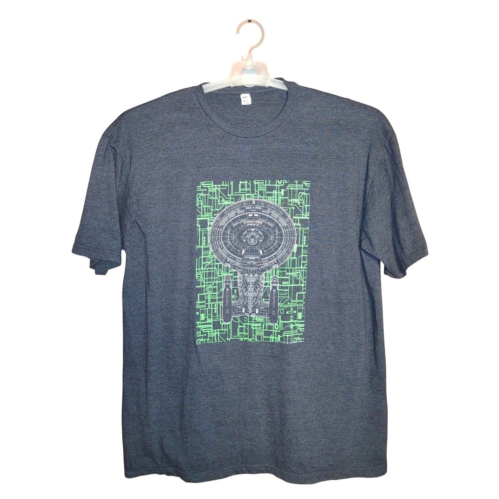 Star Trek Mission Crate NCC 1701 Enterprise D Men's T Shirt Dark Gray Size 2XL